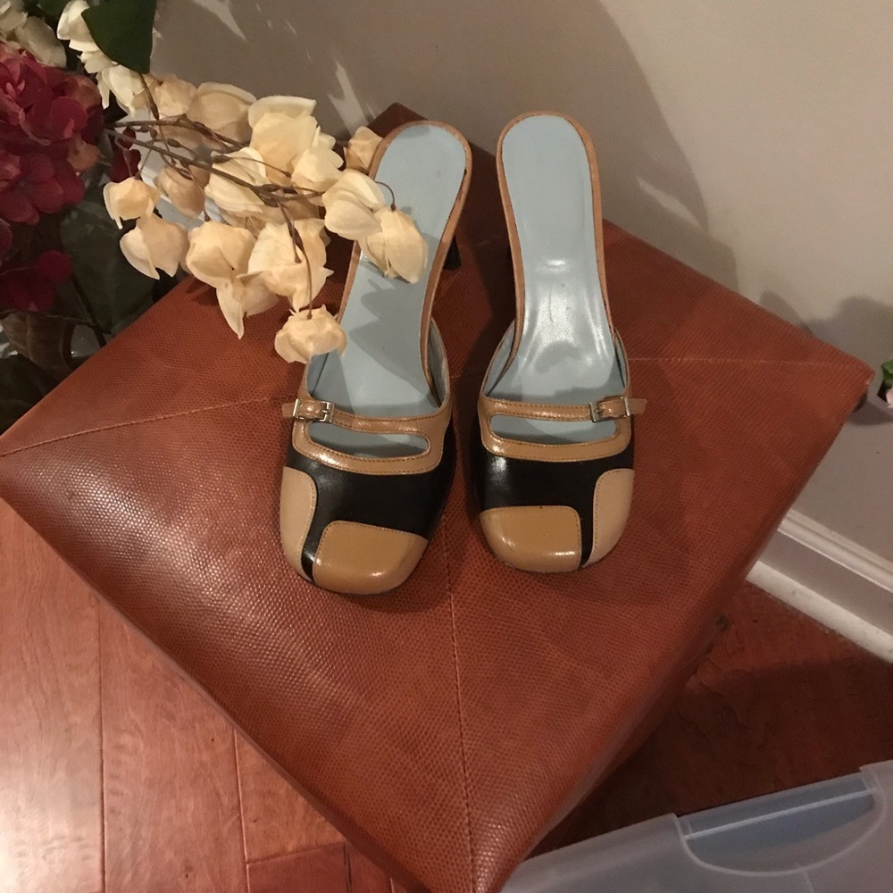 Womens Brown & Black Color-block Heels